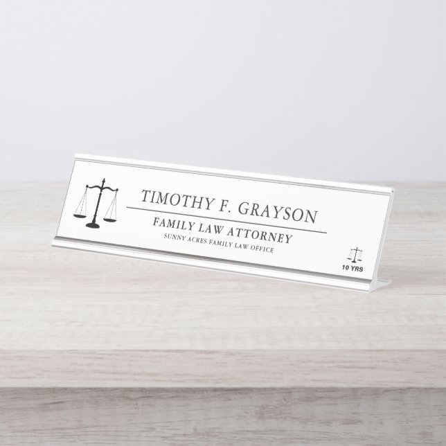 Law Professional Personalised White Desk Name Plate (Front)