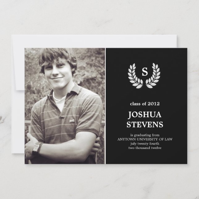 Law-rel Wreath Law Graduation Photo Invitation (Front)