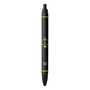Law Scale & Monogram on Black Background Ink Pen
