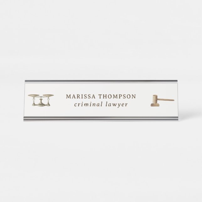 Law Scales Gavel Legal Antique Custom Name Desk Name Plate (Front)
