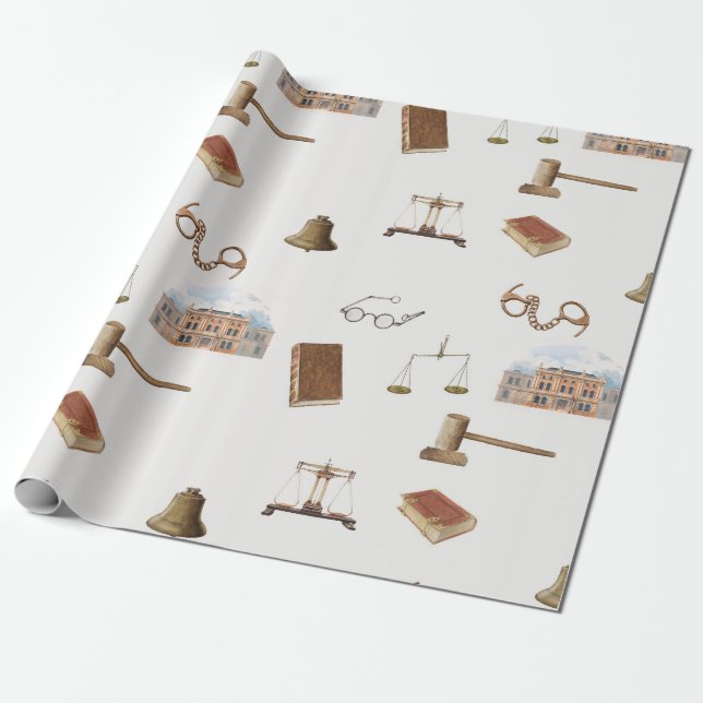 Law Scales Gavel Legal Antique Pattern Wrapping Paper (Unrolled)