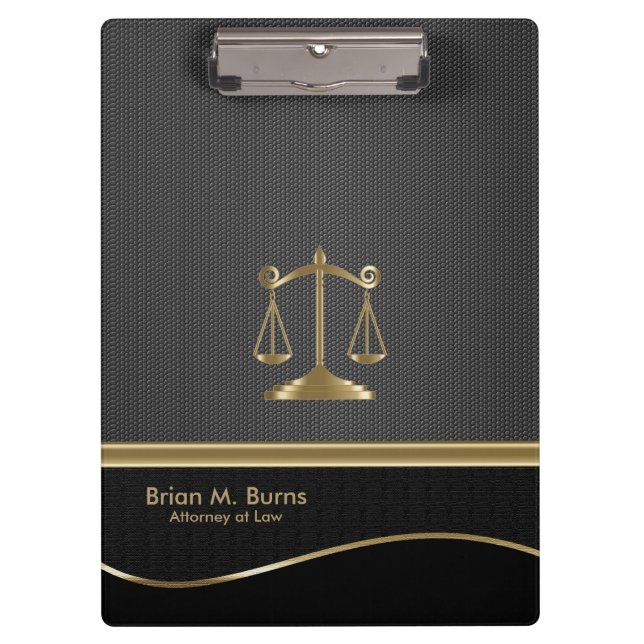 Law | Scales of Justice | Lawyer - Gold and Black Clipboard (Front)