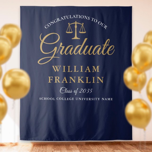 Law School Blue Gold Graduation Photo Backdrop Tapestry (Creator Uploaded)