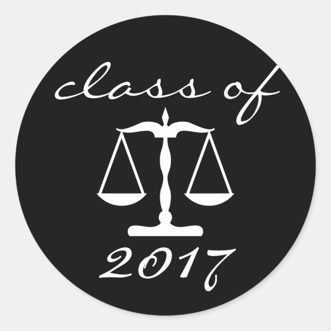 Law School Class Of 2017 (Black Scales Of Justice) Classic Round Sticker (Front)
