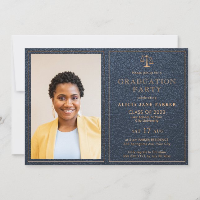 Law school class of 2022 graduation photo elegant invitation (Front)