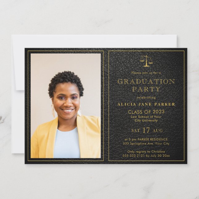 Law school class of 2022 graduation photo elegant  invitation (Front)
