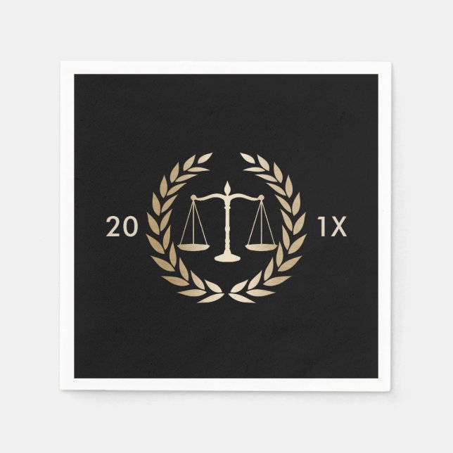 Law School Gold Scales of Justice Graduation Party Napkin (Front)