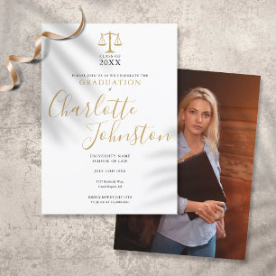 Law School Gold Script Photo Graduation Party Invitation