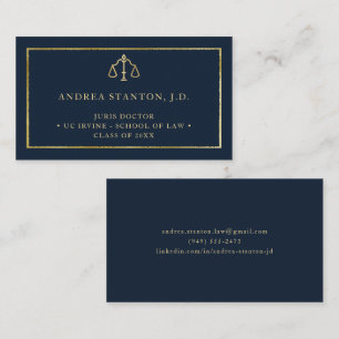 Law School Grad Student Lawyer Gold Navy Elegant Business Card