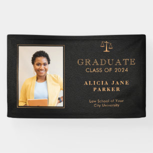 Law school graduate black gold graduation banner