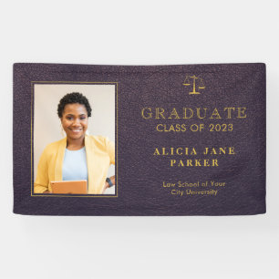 Law school graduate purple gold graduation banner