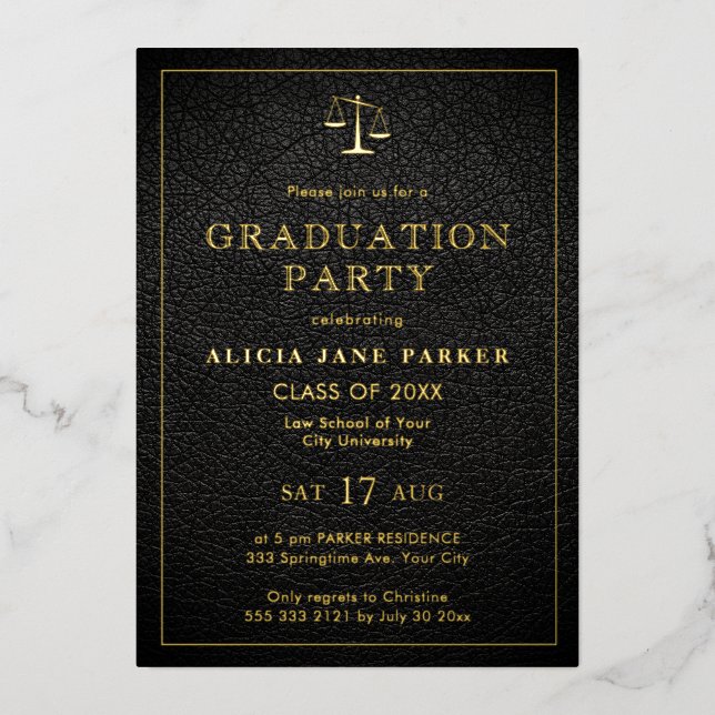 Law school graduation black gold elegant photo (Front)