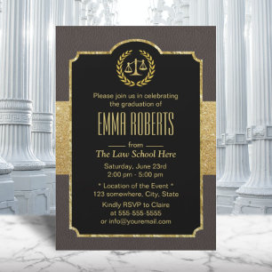 Law School Graduation Elegant Brown & Gold Lawyer Invitation