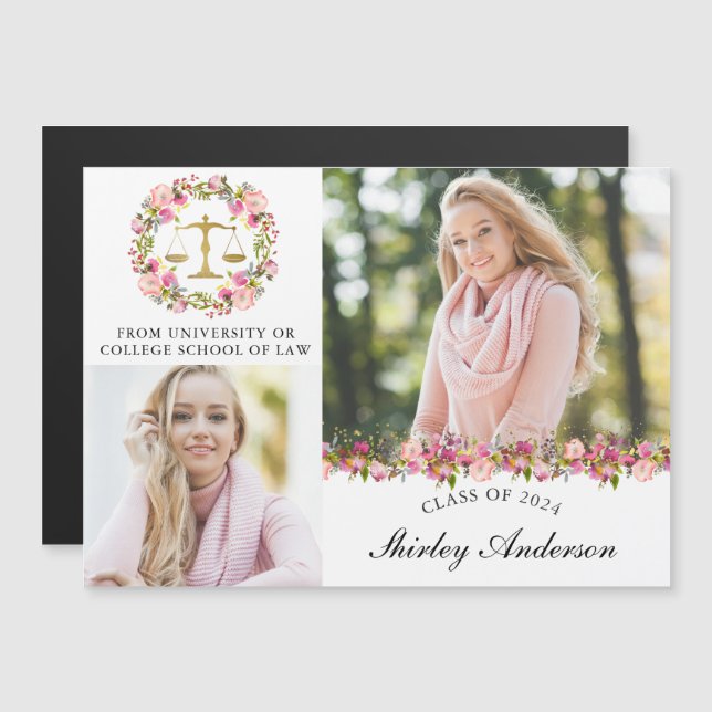 Law School Graduation Floral Announcement Magnet (Front/Back)