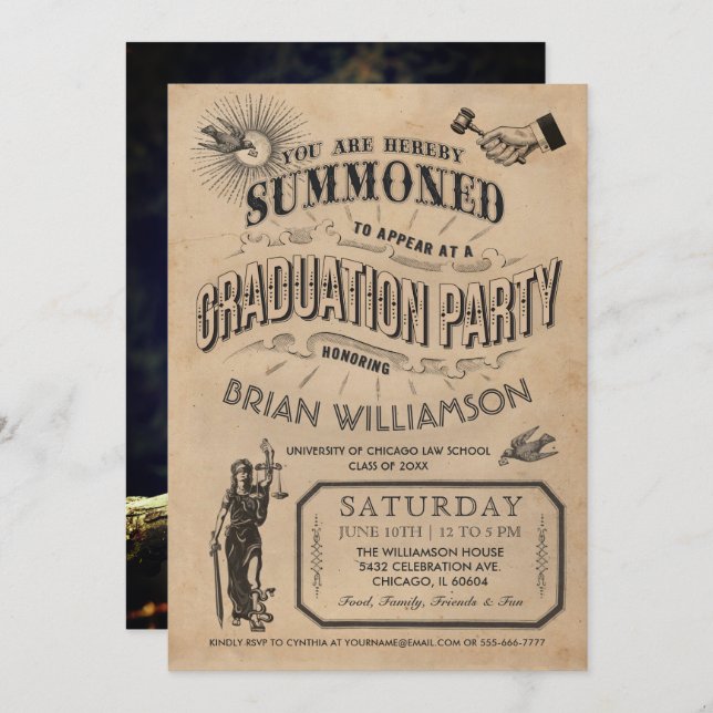 Law School Graduation Invitation Retro (Front/Back)
