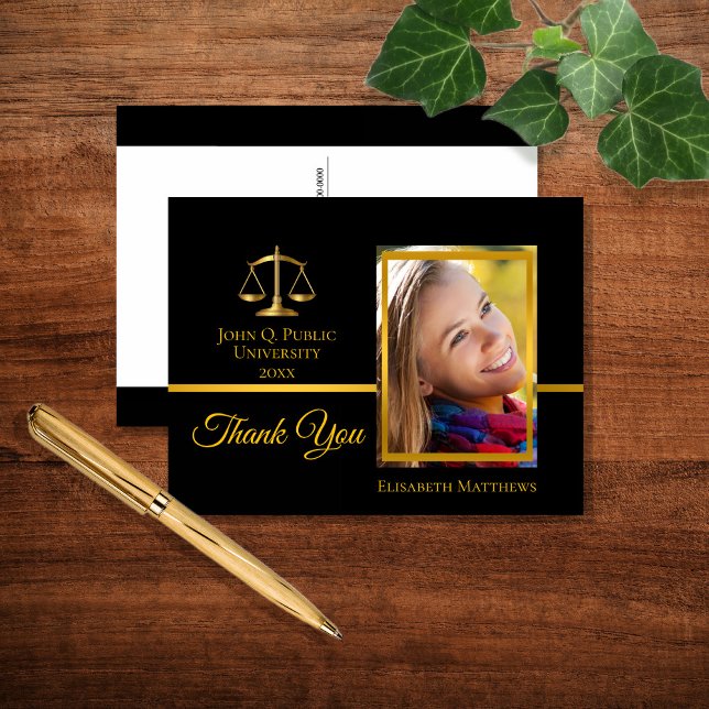 Law School Graduation Name Photo Thank You Postcard (Creator Uploaded)