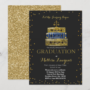 Law School Graduation Navy Blue & Gold Card invite