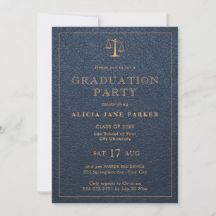 Law school graduation navy gold photo formal invitation