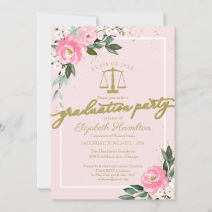 Law School Graduation Party Hot Pink Floral Invitation