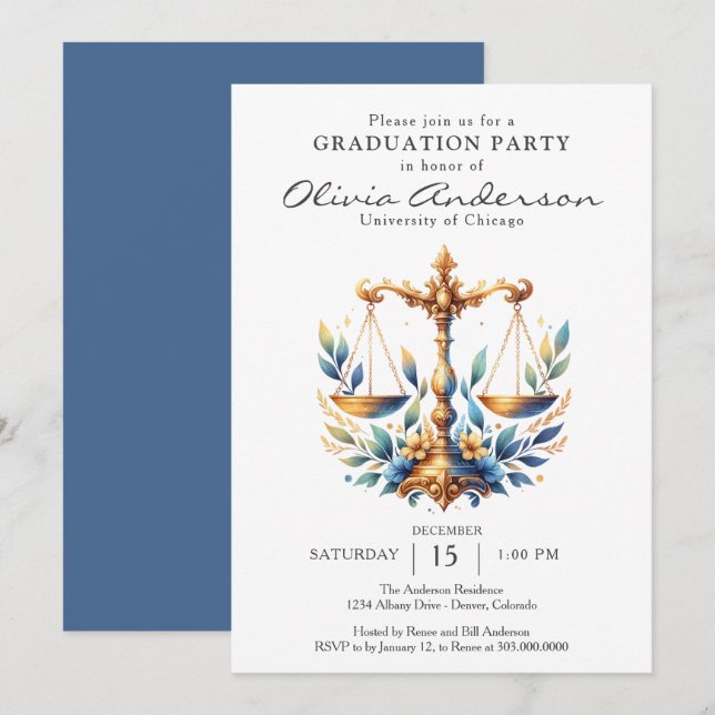 Law School Graduation Party  Invitation (Front/Back)