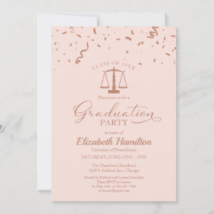 Law School Graduation Party Rose Gold Confetti Invitation
