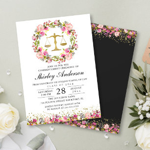 Law School Graduation Pink Gold Watercolor Wreath Invitation