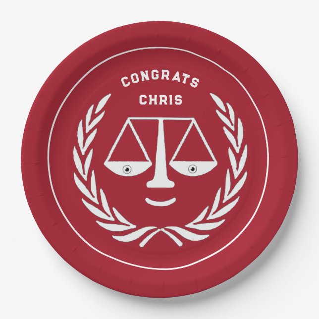 Law School Graduation Red Paper Plates (Front)