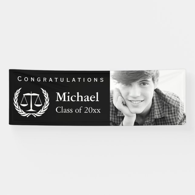 Law School Graduation Scales of Justice Banner (Horizontal)