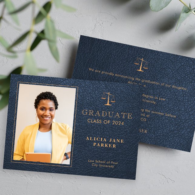 Law school graduation year navy photo Announcement (Creator Uploaded)