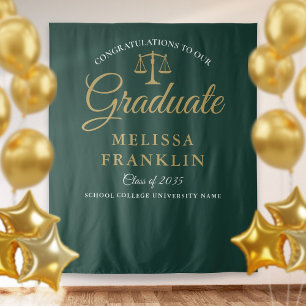 Law School Green Gold Graduation Photo Backdrop Tapestry