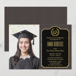 Law School Lawyer Graduation Elegant Brown Photo Invitation
