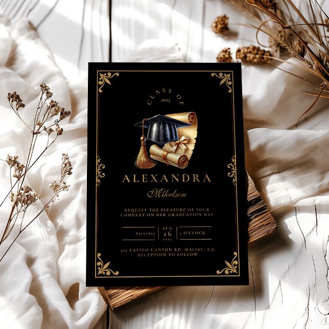 Law School Lawyer Graduation Modern Black Invitation (Creator Uploaded)