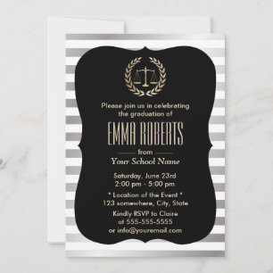 Law School Modern Silver Stripes Graduation Party Invitation