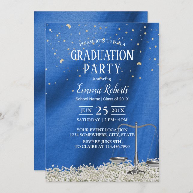 Law School Navy Blue Future Lawyer Graduation Invitation (Front/Back)