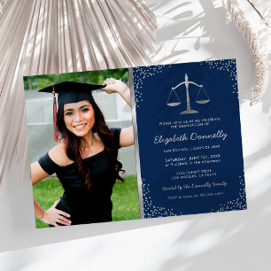 Law School Photo Blue Silver Graduation Party Invitation