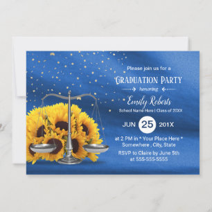 Law School Rustic Sunflower Navy Blue Graduation Invitation