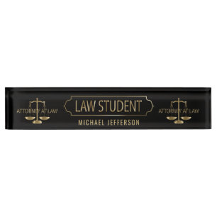 Law Student  - Black and Gold Scales Nameplate