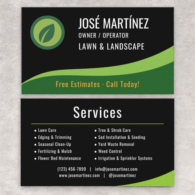 Lawn and Landscape Black Green  Business Card (Creator Uploaded)