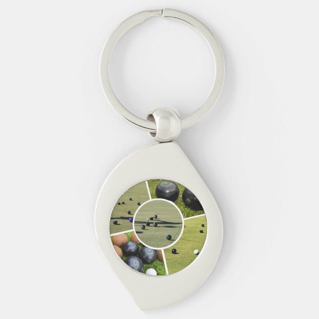 Lawn Bowl Five Picture Photo Collage Metal Keyring (Front)