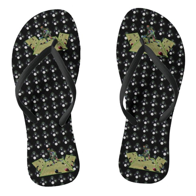 Lawn Bowler On Black Lawn Bowls, Thongs (Footbed)