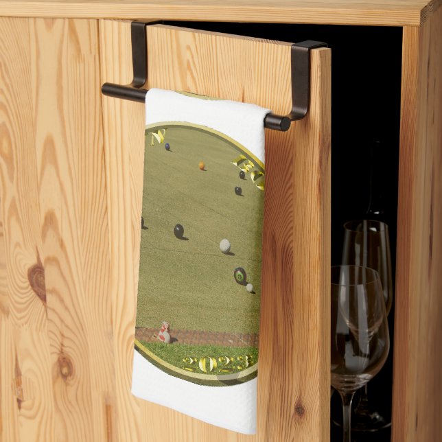 Lawn Bowls 2023 Gold Coin, Dish Towel (Thirds Fold)