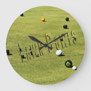 Lawn Bowls Action Logo Large Wall Clock