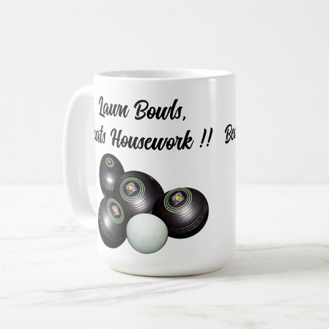 Lawn Bowls Beats Housework Funny, Coffee Mug (Front Left)