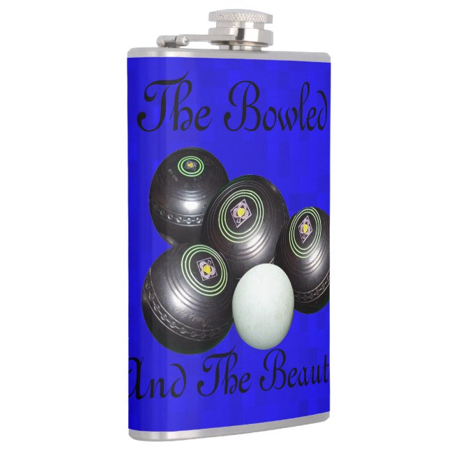 Lawn Bowls Bowled Beautiful Logo, Hip Flask (Right)
