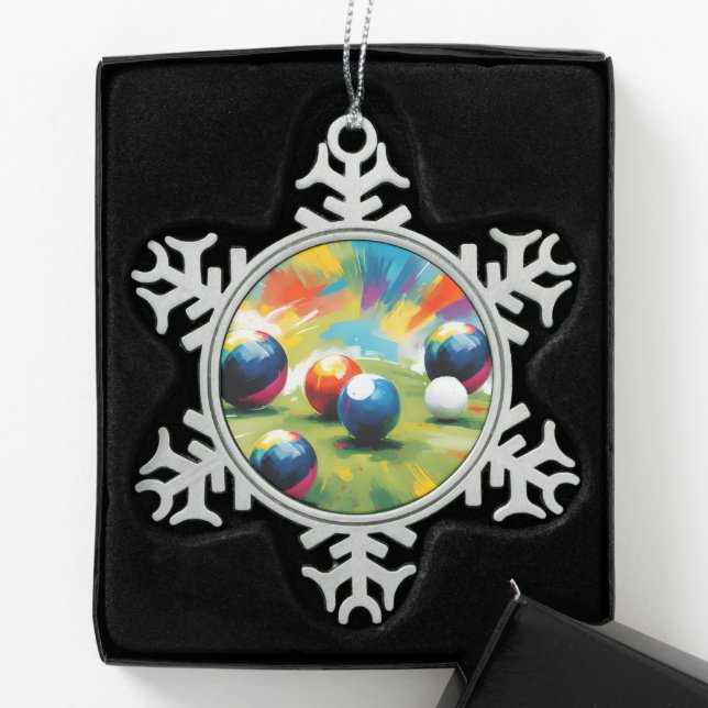 Lawn Bowls Colour Splash,  Snowflake Pewter Christmas Ornament (Box)