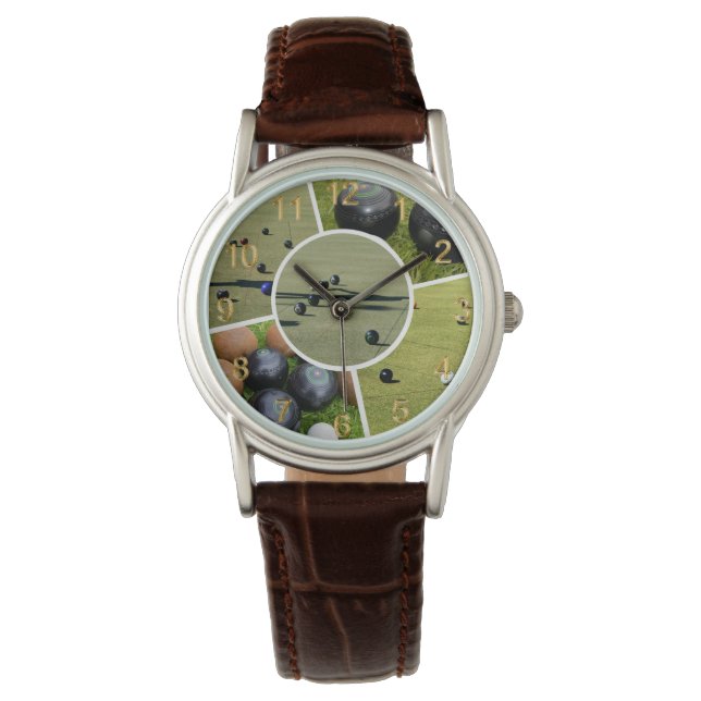Lawn Bowls Five Picture Photo Collage Ladies Watch (Front)