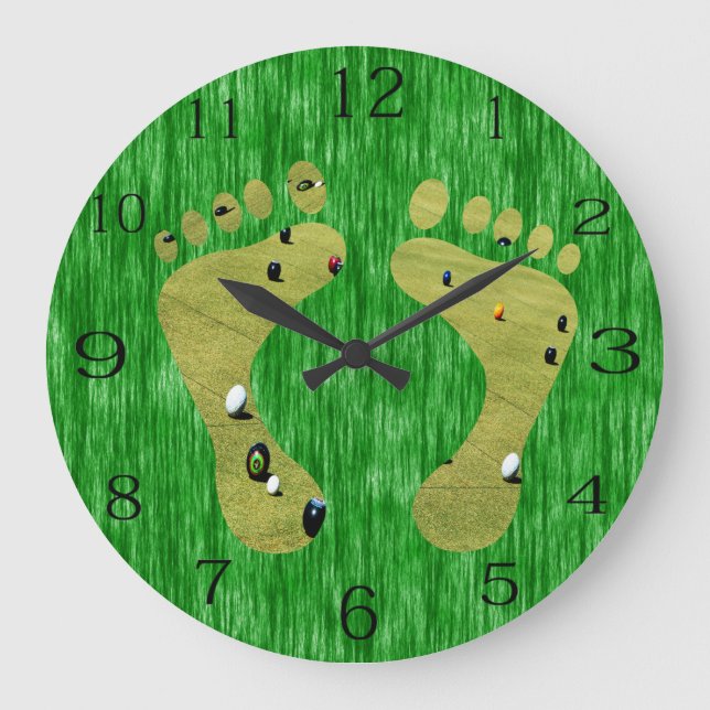 Lawn Bowls Footprints, Large Clock (Front)