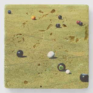 Lawn Bowls Game Action, Stone Coaster