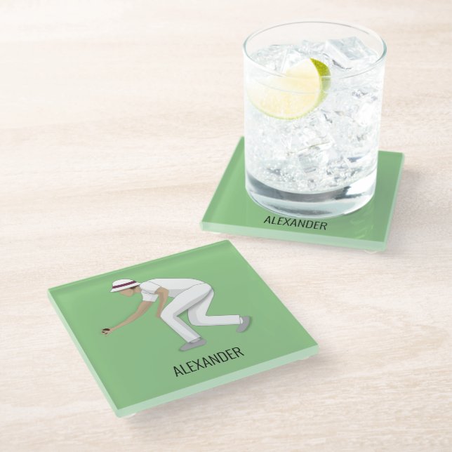 Lawn Bowls Glass Coaster (Angled)