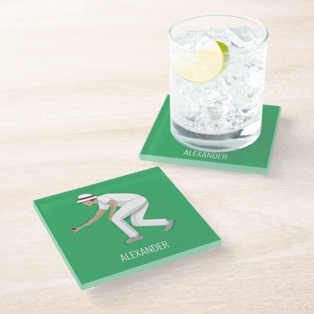 Lawn Bowls Glass Coaster (Angled)